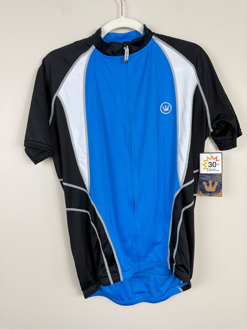 Canari Full Zip Cycling Racing Jersey Mens XL Black Short Sleeve Blue White NWT